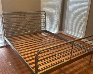 Metal bed frame with headboard and foot rail 