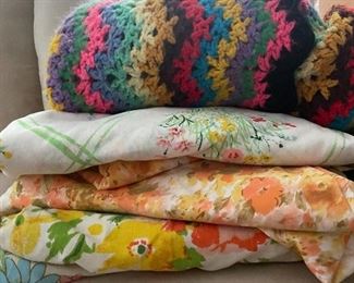 Vintage sheets, throws and quilts 