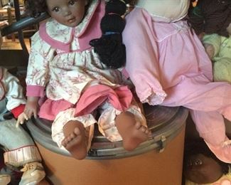Porcelain, Cabbage Patch and baby dolls hang out together. 