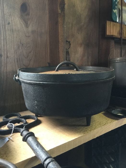 Covered 12-inch Dutch oven and an extra large skeleton key. 