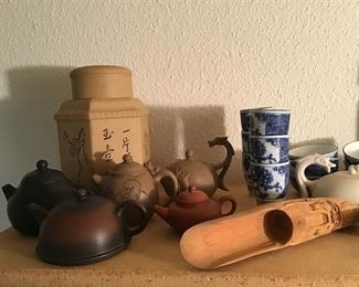 Chinese Yixing Clay Teapots, already seasoned with tea scoop and sipping and sniffing cups