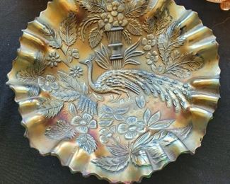 Rare peacock carnival glass bowl
