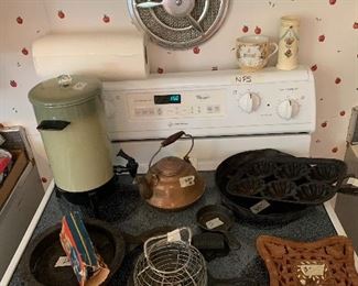 Assortment of iron ware plus miscellaneous cookware 