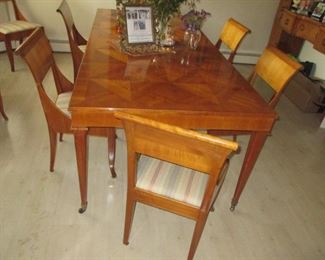 Stunning Baker Egyptian Model Dining Room Suite Table 20" Wide with 3 Extra Leaves with 6 chairs & Buffet