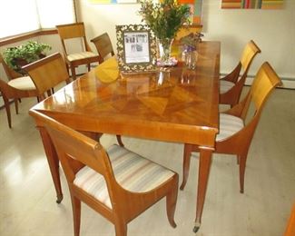 Stunning Baker Egyptian Model Dining Room Suite Table 20" Wide with 3 Extra Leaves with 6 chairs & Buffet