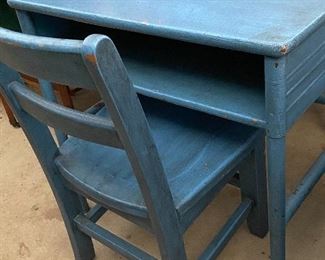 Childs antique desk with storage & chair