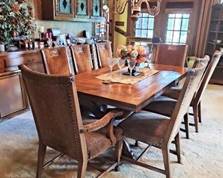 Beautiful Dining Room Set With Sliding Extensions, Upholstered Chairs