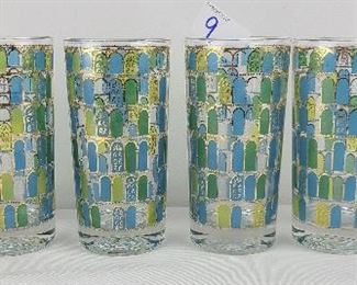 6 Tall Mid Century Modern Drinking Glasses. 