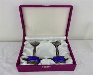 Pair of Chinese Export Enamel and Silver Candle Holders With Original Box 