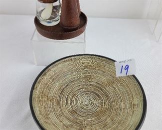 Mid Century Modern Vintage Condiment Set Salt Pepper & Jar with Bone Spoon and Crystal  Italian Studio Pottery Bowl 