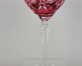 Antique Ruby Red Cased Crystal Wine Goblet Bohemian or Czech 