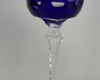 Antique Cobalt Blue Cased Glass Crystal Wine Goblet Bohemia or Czech 