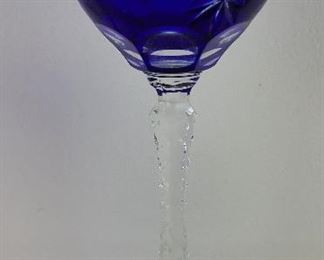 Antique Cobalt Blue Cased Glass Crystal Wine Goblet Bohemia or Czech Nachtmann 