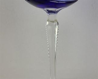 Antique Cobalt Blue Cased Glass Crystal Wine Goblet Bohemia or Czech 