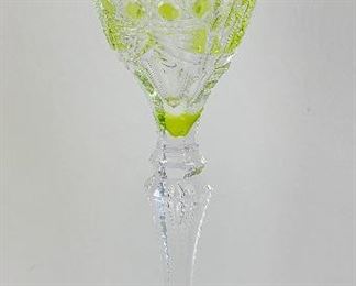 Antique Chartreuse  Val Saint Lambert Cased Glass Crystal Wine Goblet 