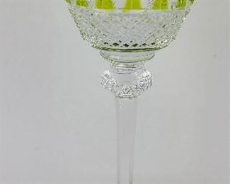 Antique Chartreuse  Val Saint Lambert Cased Glass Crystal Wine Goblet Saint Louis French 