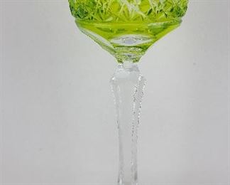 Antique Chartreuse  Val Saint Lambert Cased Glass Crystal Wine Goblet Saint Louis French 