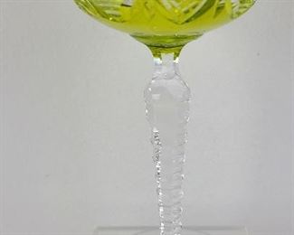 Antique Chartreuse  Val Saint Lambert Cased Glass Crystal Wine Goblet Saint Louis French 
