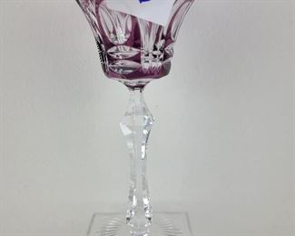 Antique Purple  Val Saint Lambert Cased Glass Crystal Wine Goblet Saint Louis French 