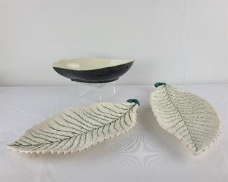 Mid Century Modern Italian Pottery Leaf Dishes 