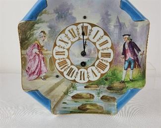 Antique French Pottery Hand Painted Clock with Pendulum 