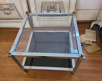 Vintage glass and brass end table, 20" square by 16" high