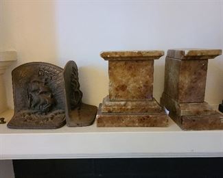 2 Sets of Antique Bookends Ships & Marble