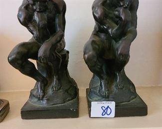 Antique Rodan The Thinker Bookends, metal, possibly bronze.  Marked Le Penseur (The Thinker) 
