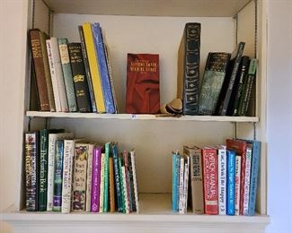 Group lot (2 shelves worth) books including Gardening, music, antiques, self help as well as several record albums