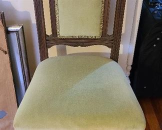 3 Walnut Eastlake Victorian Antique Chairs

37" high backs, covered in light green velour/velvet.  Good condition.  Preview for further details
