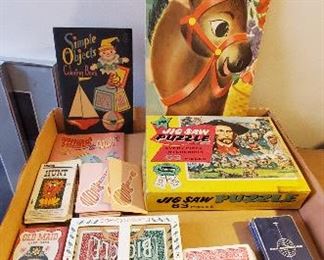Nice vintage kid's lot including playing cards, Monkees, Old Maid and puzzle.