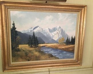 Fritz Meyer Alpine Oil Painting 1950s 39” by 30” framed. 