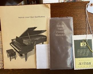 Baldwin Grand Piano Paper Work including the 215153 Grand Piano serial number (also printed in the piano harp)
