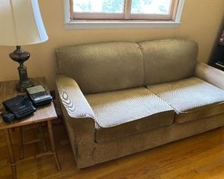Hide-bed Couch (as found),  Ficks Reed Rattan End Table