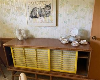 Ficks Reed Hollywood Regency Chinoiseries Rattan and Oak Credenza.  VERY cool!!! Doors slide.