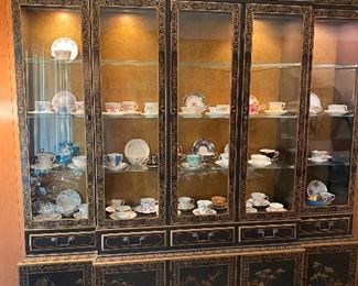 Stunning Lighted Chinoiseries Decorated China Cabinet  or Breakfront by Drexel
