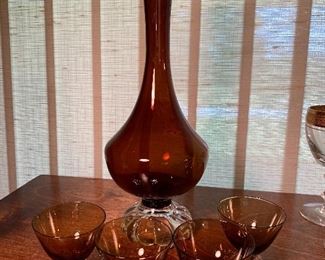 Vintage Glass Decanter with 4 Glasses