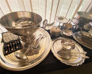 Silver plate punch set, trays, and more