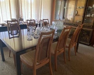 Metal Frame Glass Top Dining Table and 1970's Era Chairs