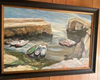 1992 Original Painting of Harbor by Local Artist - Nancy Patten