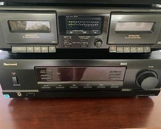 (On Top) Sony TC-W305 Dual High Speed Dubbing Double Cassette Deck , (On Bottom) Sherwood RX-4109 2 Channel 100 Watt Receiver