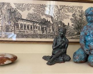 Glazed Clay Figures, Etched Art Work of the Law Quad at the U of M