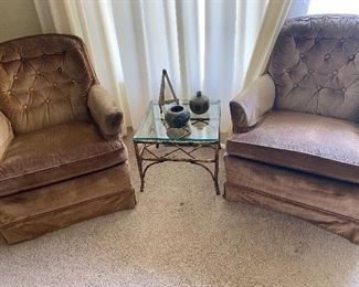 Vintage Chairs, 1 of 2 Rattan-Look Patinated Metal Frame Side Table