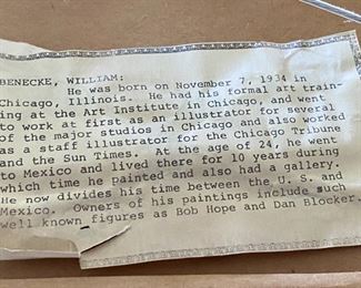Information On William Benecke on back of Painting