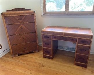 Beautiful Art Deco Waterfall Desk and Dresser, sold separately. Absolutely Stunning!