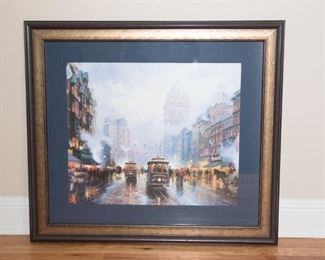 Thomas Kinkade San Francisco Market Street Art
Signed bottom left corner.  Visible 19.5"H x 23"W Framed O.D. 30.5"H x 34"W