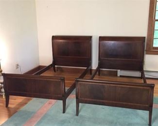 Pair of Vintage Wooden Sleigh Bed Frames