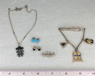 Small Vintage Gold Earrings, Pendant, and Pin Lot