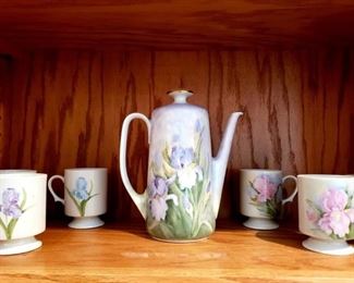 Hand Painted  Iris Porcelain Austria Dessert Set 