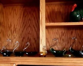 Large Collection of Art Glass Swans